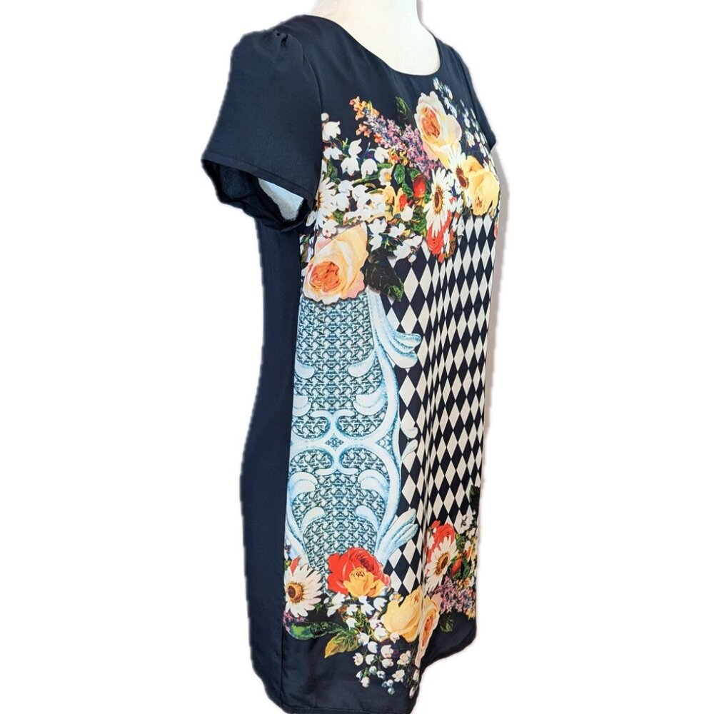 La Chapelle Sport | Short Sleeve Shift Dress Navy Floral | Size FR 38 (US 6) - Picture 3 of 12